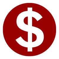 Red icon (circle) with white dollar sign in the middle of the red circle.